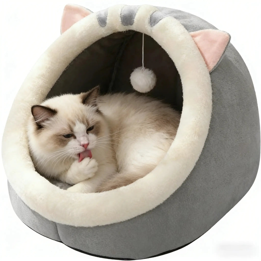 Rescue Kitten Bed-Cozy Cat Cave Bed, Plush Enclosed Soft House for Indoor Cats, Warm Fleece Interior, Washable & Collapsible, Calming Hideaway for Small Cats & Kittens